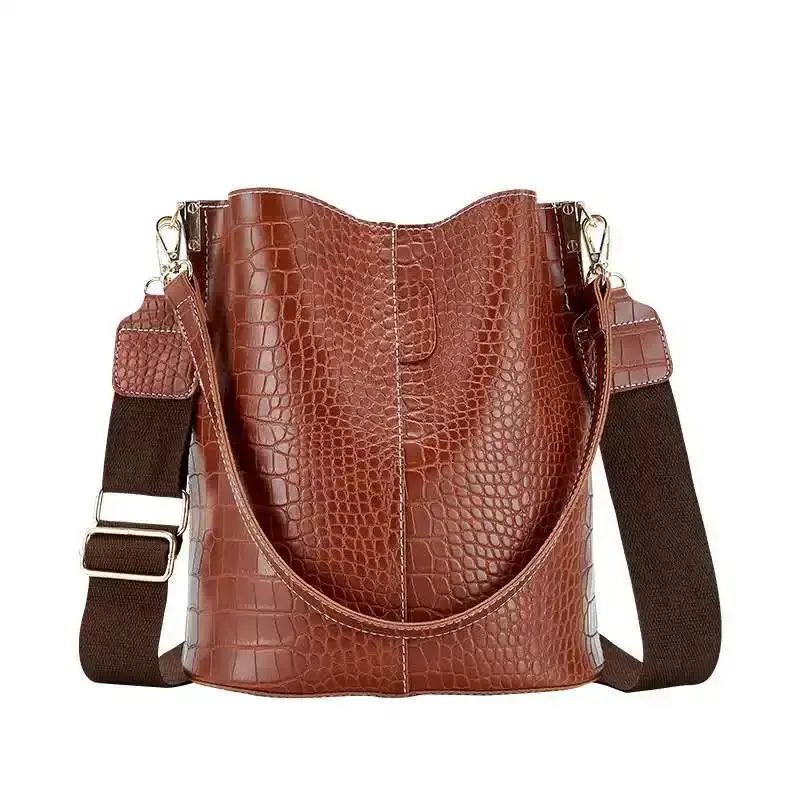 Alligator Pattern Bucket Bag For Women Vintage Shoulder Bag