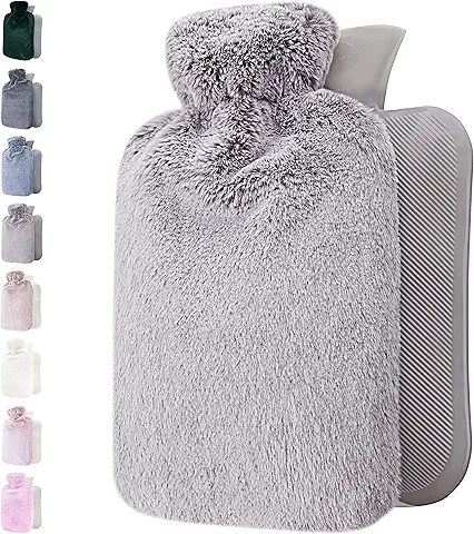 AbcBagPro Soft-Cover Hot Water Bottle - 1.8L Large - Multi-Purpose Pain Relief (Neck, Shoulders, Feet, Cramps) & Hot/Cold Therapy - Perfect Gift Idea - Light Grey